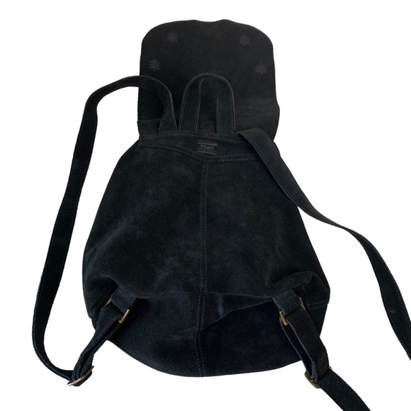 TOMS Black Suede‎ Embroidered Poet Flap Backpack Bag - Picture 5 of 15